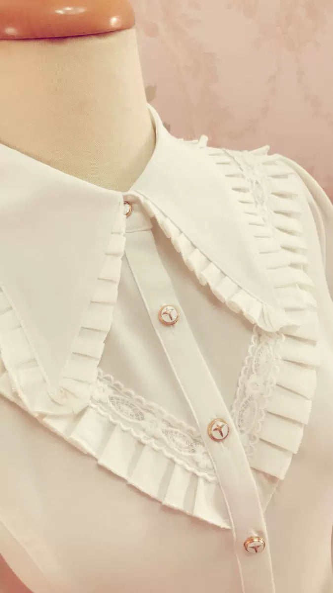 Yilia - Pleated Collar - Tiered Bell Sleeve Blouse