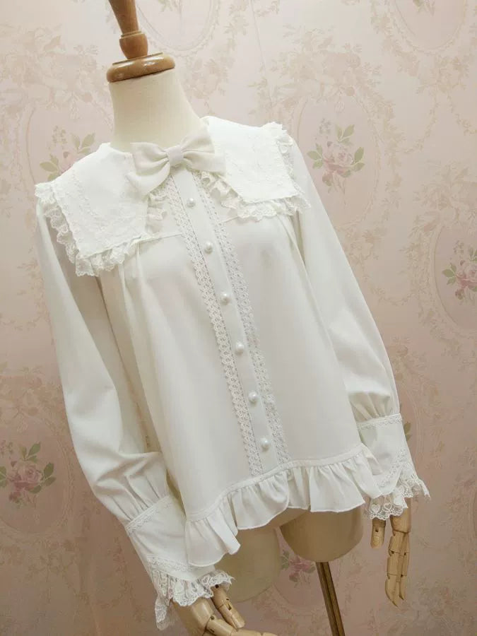Yilia - Solid Sweet Lolita Shirt - Lace Square Neckline Innerwear
