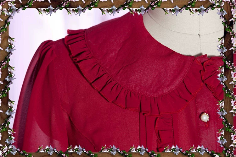 Yilia - Ribbon Back - Peter Pan Collar Ruffle Blouse