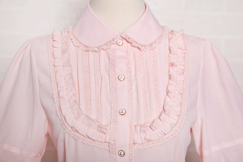 Yilia - Peter Pan Lace Bib - Leg of Mutton Sleeve Blouse
