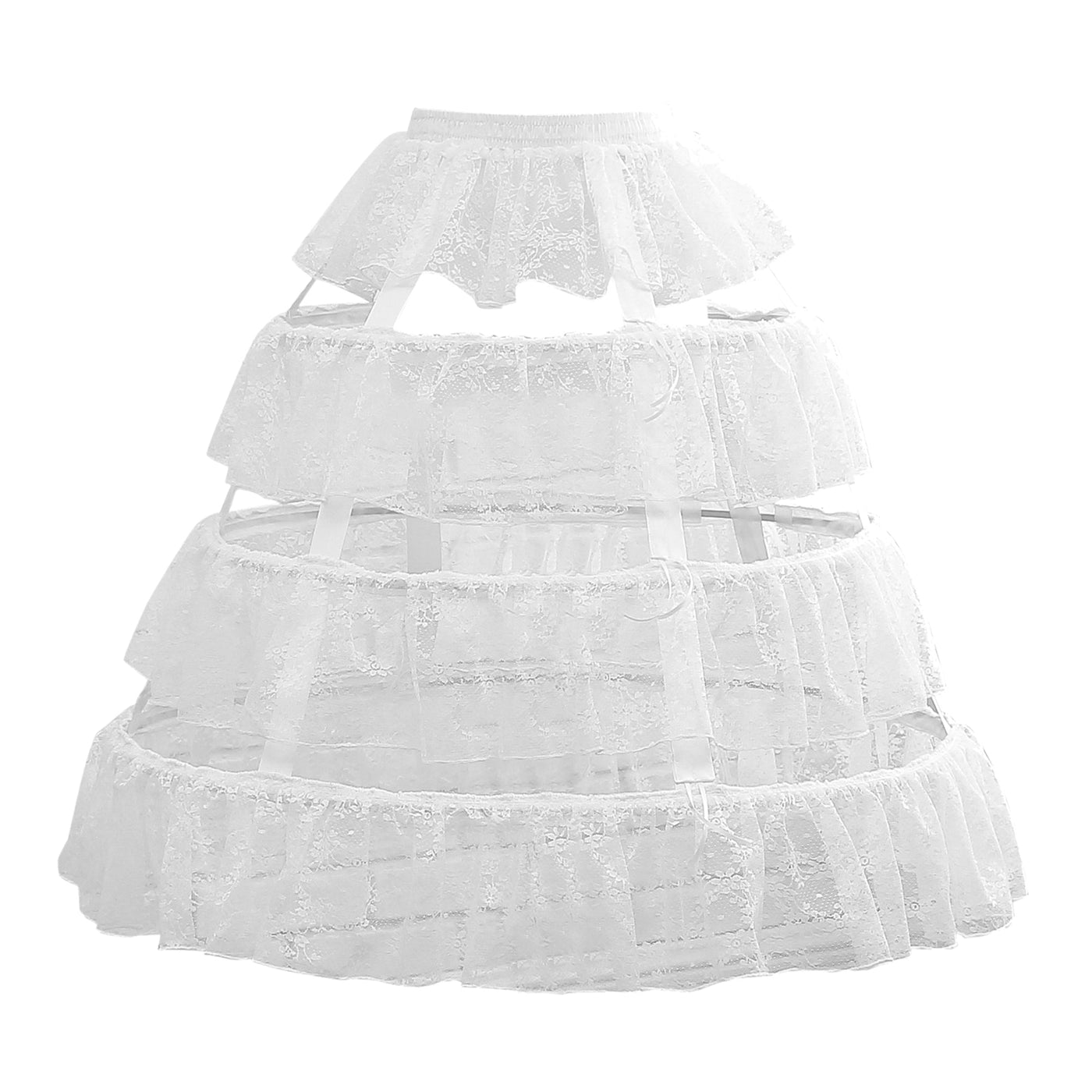 White layered lace-tulle Lolita petticoat with adjustable fishbone hoops