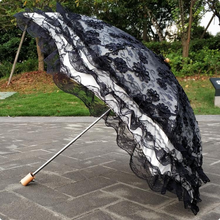 HualiBaLa - Foldable Princess - Lace-Trimmed Lolita Parasol with Sequin Florals - product detail 4