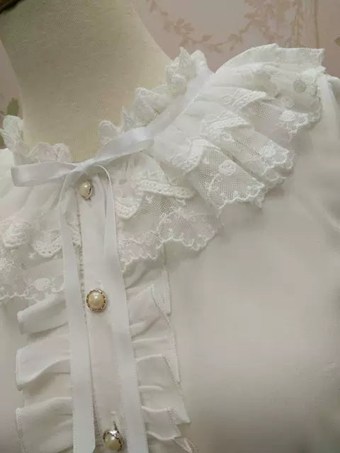Yilia - Double Lace Collar - Ribbon Cuff Hime Sleeve Blouse