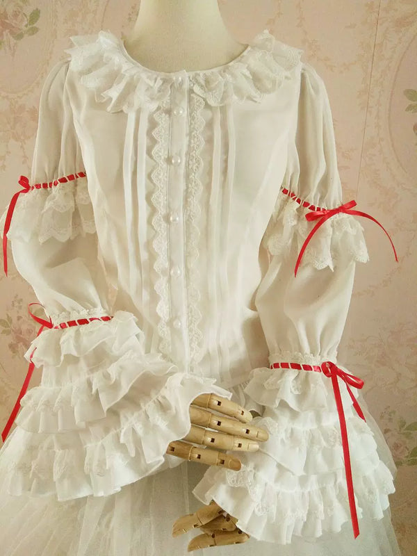 Yilia - Ribbon Princess - Tiered Hime Sleeve Chiffon Blouse