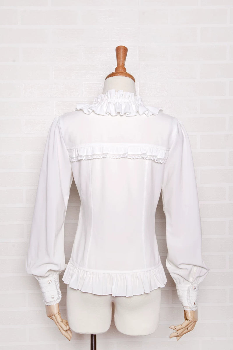 Yilia - Court Frills - Stand Collar Long Sleeve Blouse