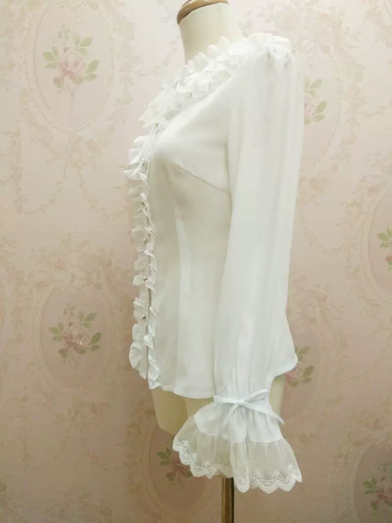 Yilia - Double Lace Collar - Ribbon Cuff Hime Sleeve Blouse