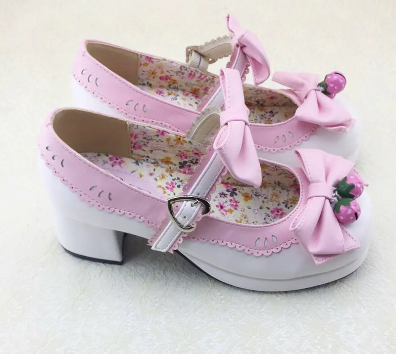 Meixie Strawberry Bell violet shoes with matching bows