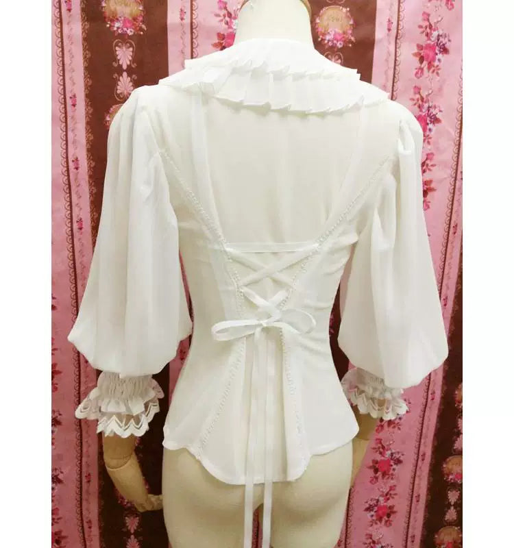 Yilia - Accordion Frills - Double Ruffle Collar Chiffon Blouse
