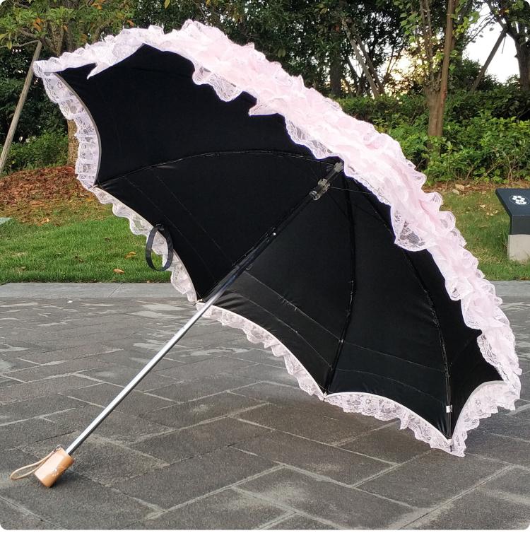HualiBaLa - Foldable Princess - Lace-Trimmed Lolita Parasol with Sequin Florals - product detail 10