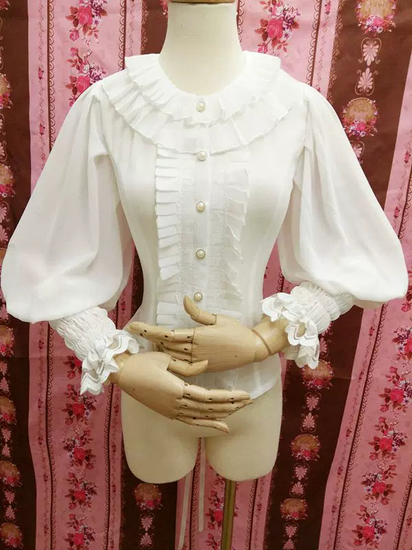 Yilia - Accordion Frills - Double Ruffle Collar Chiffon Blouse