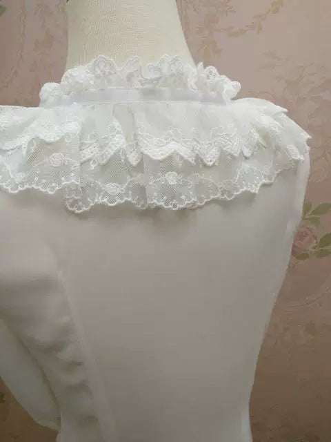 Yilia - Double Lace Collar - Ribbon Cuff Hime Sleeve Blouse