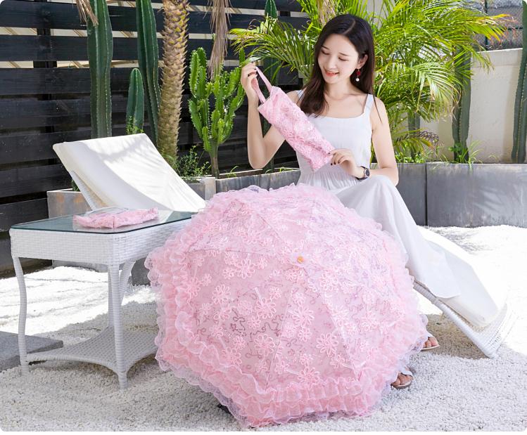 HualiBaLa - Foldable Princess - Lace-Trimmed Lolita Parasol with Sequin Florals - product detail 5