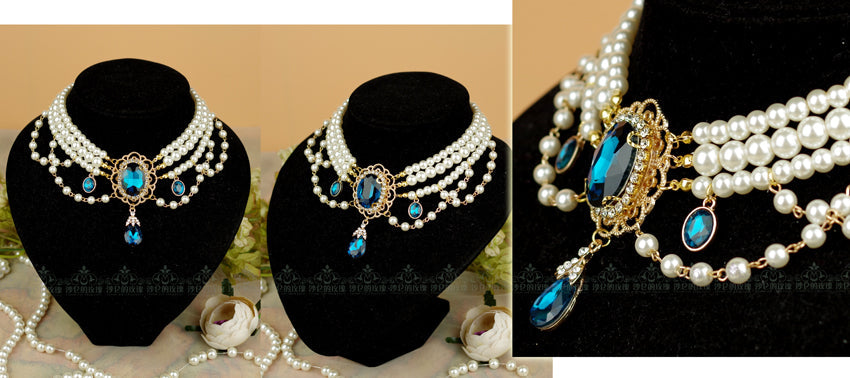 Rose of Sharon - Customized Lolita Pearl Necklace - with Gemstone Pendants Neckwear