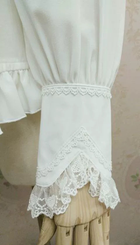 Yilia - Solid Sweet Lolita Shirt - Lace Square Neckline Innerwear