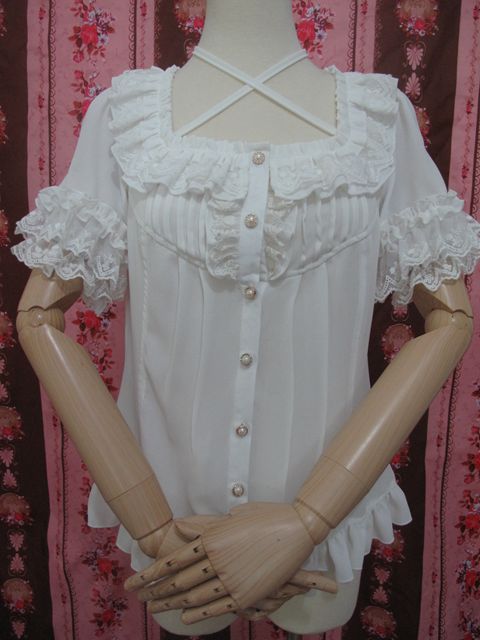 Yilia - Square Collar Chiffon Lolita Loose - Blouse Innerwear