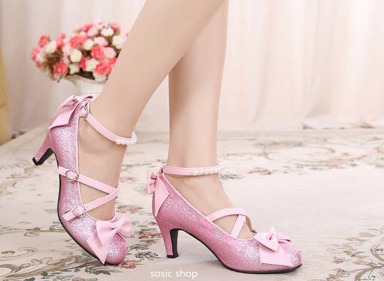 Sosic - Sosic shop - Japanese Style Sequins Bow High Heels