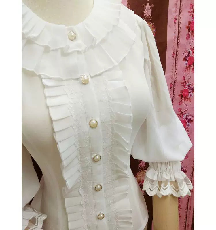 Yilia - Accordion Frills - Double Ruffle Collar Chiffon Blouse