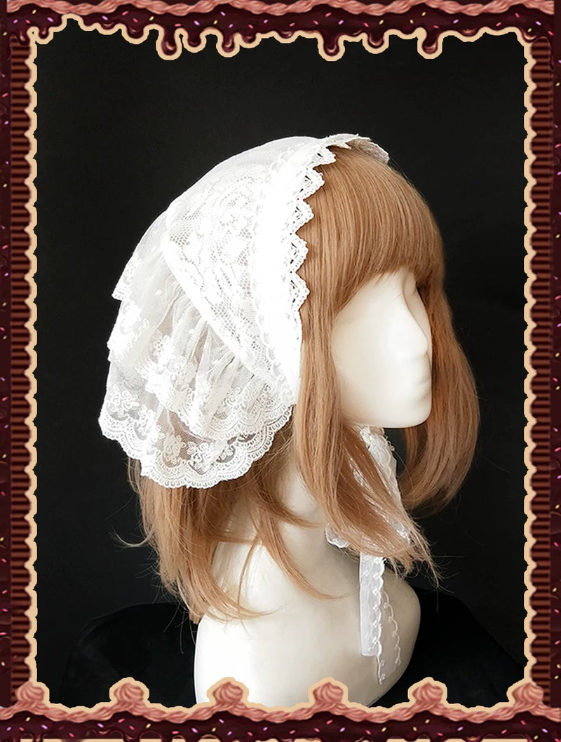 Infanta - Sugar & Matcha - White Tiered Lace Headscarf
