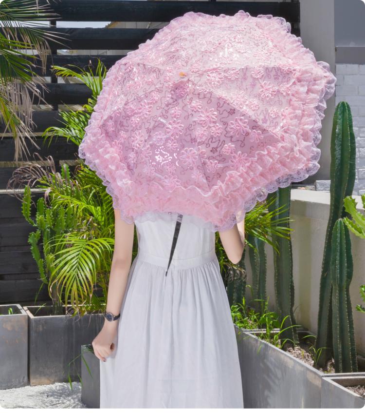 HualiBaLa - Foldable Princess - Lace-Trimmed Lolita Parasol with Sequin Florals - product detail 9