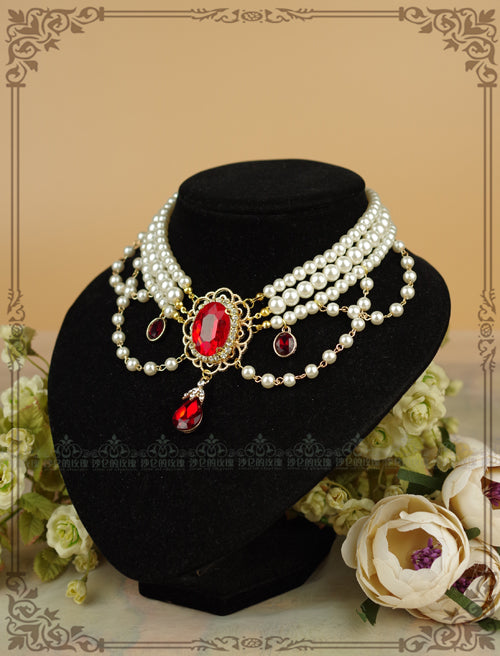 Rose of Sharon - Customized Lolita Pearl Necklace - with Gemstone Pendants Neckwear