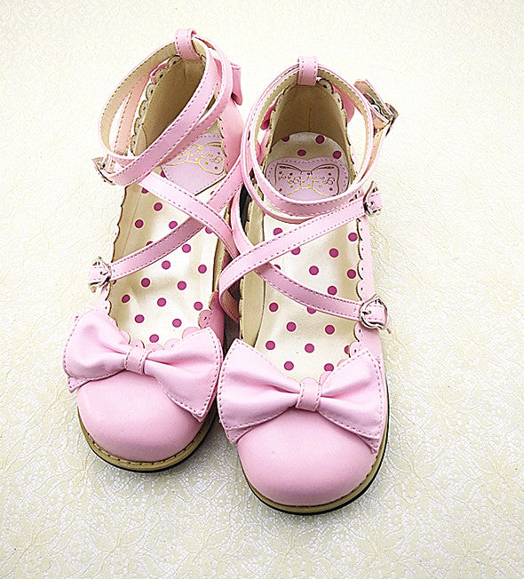 Meixie - Lovely Lolita Low Heel Cross Strap - Bow Tie Princess Shoes Shoes