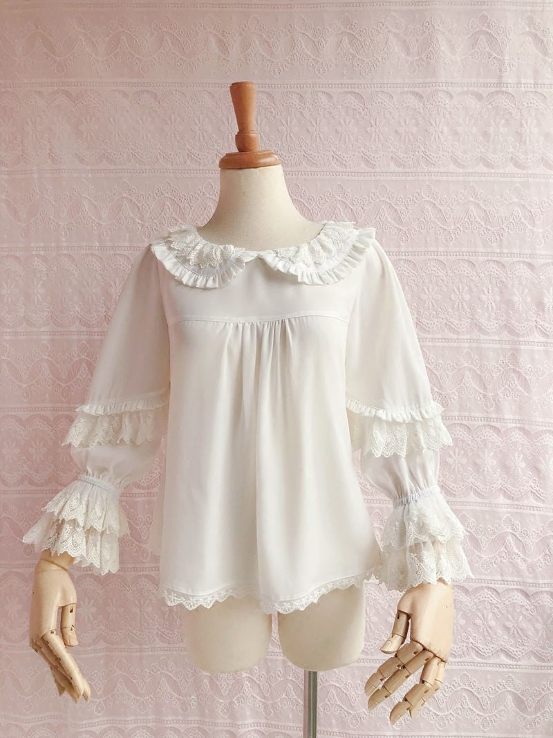 Yilia - Soft Lace Yoke - Loose Three Quarter Sleeve Blouse