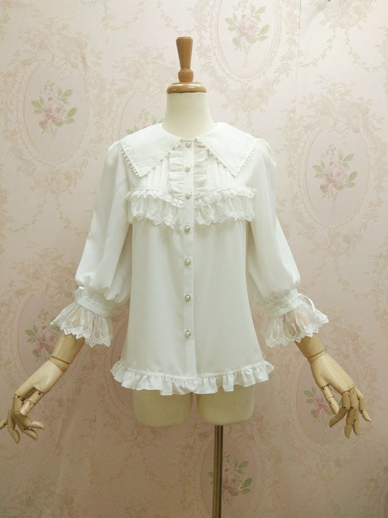 Yilia - Peter Pan Capelet - Three Quarter Sleeve Chiffon Blouse