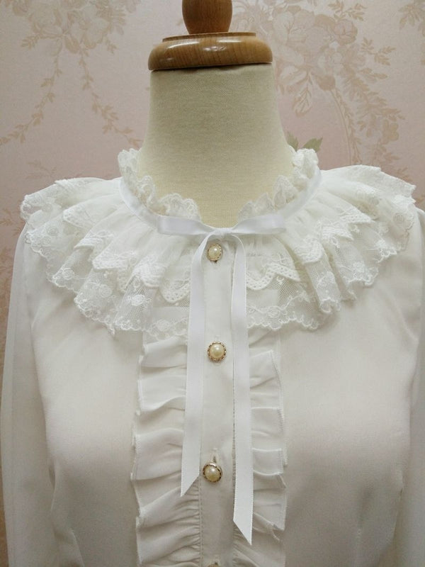 Yilia - Double Lace Collar - Ribbon Cuff Hime Sleeve Blouse