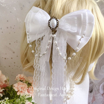 Subculture Lolita Girl Hair Clip Bow Ribbon Fairy Hair Accessory Lolita Bead Chain Hairpin Side Clip Top Clip