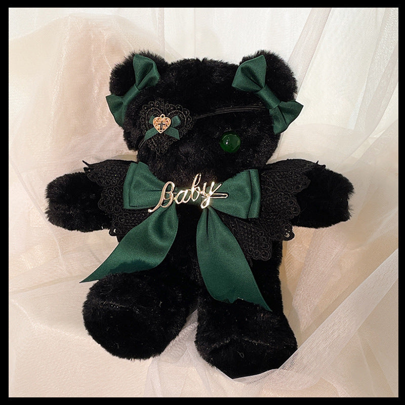 Original Handmade Design Lolita Black Eye Mask Bear Bag - Single Shoulder Black Velvet Handbag