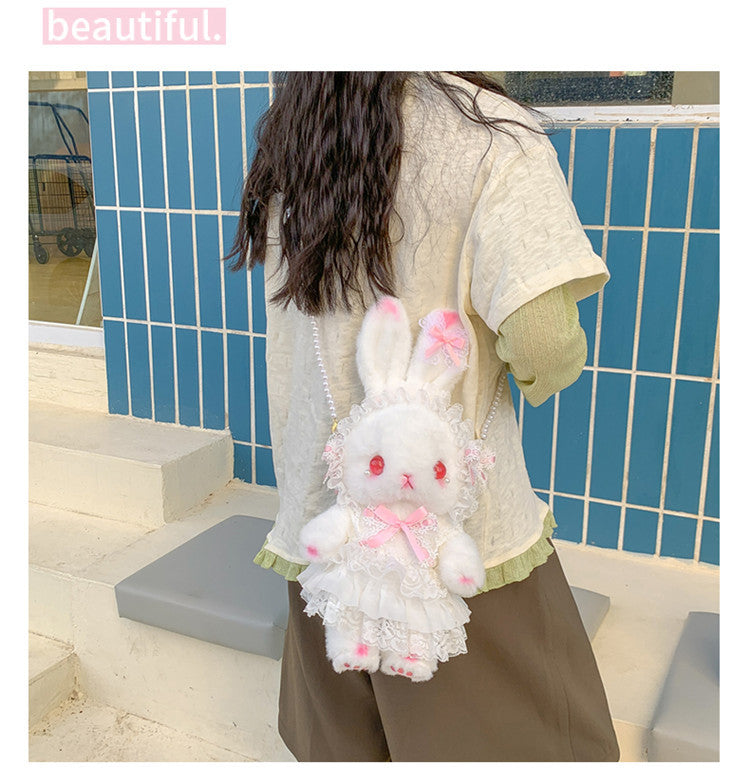 Lop-Eared Bunny Lolita Pearl Chain Doll Bag - 2025 Cute Bow Plush Shoulder Bag – detail view 52