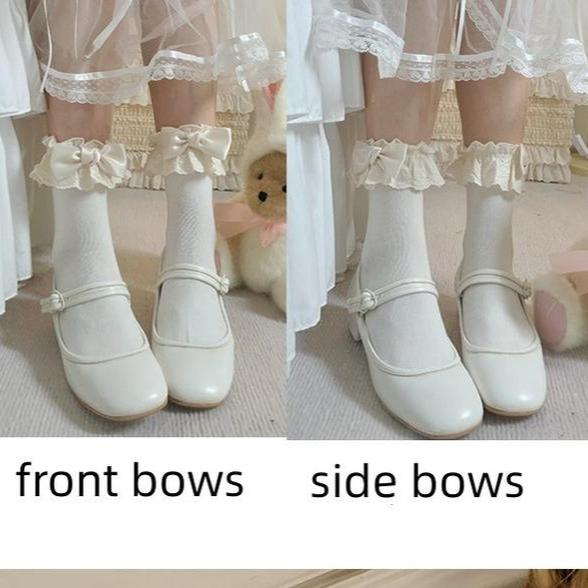 Roji Roji - Cotton Lolita Socks Lace Bow White - Socks Socks