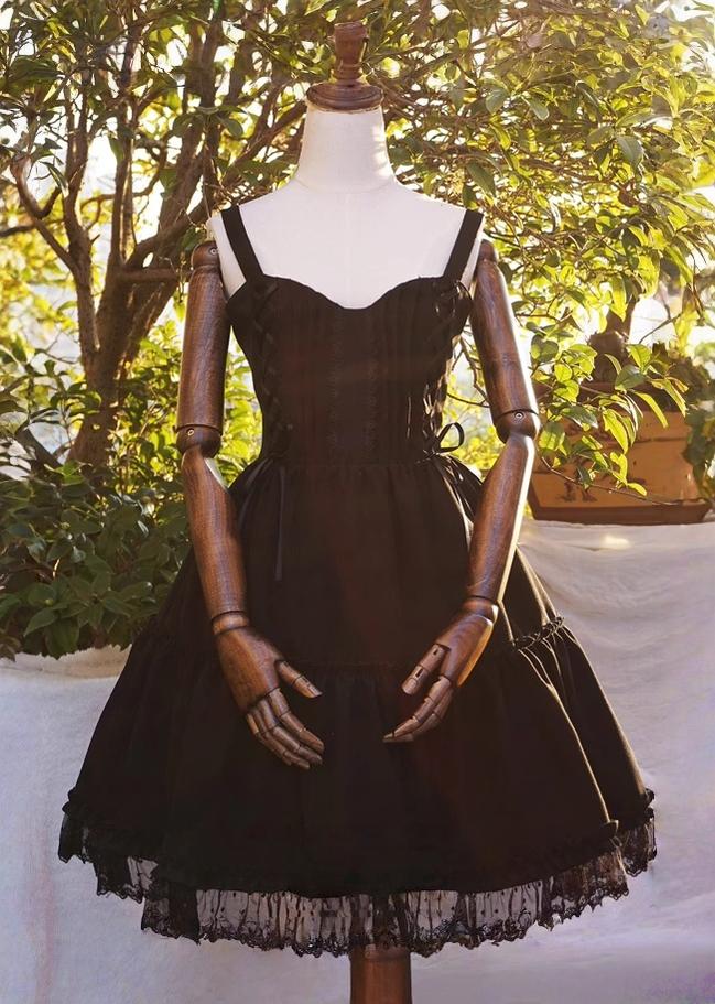 Tiny Garden - Garden Waltz - Black Elegant Lolita Knee-Length JSK Dress with Chest Lace Trim - product detail 4
