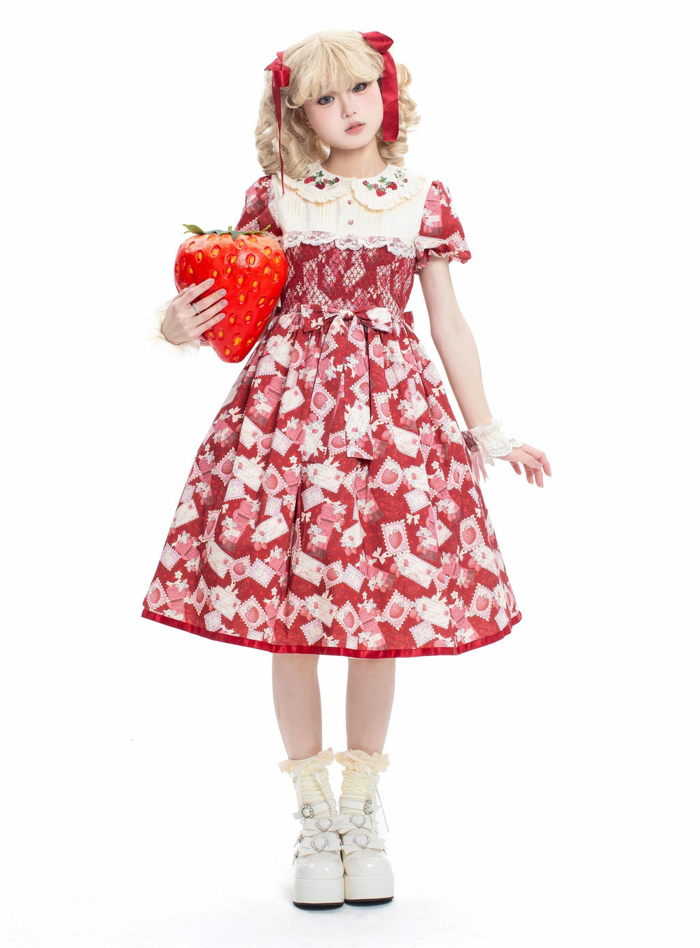 Strawberry Witch - Kawaii Lolita OP Dress - Strawberry Print OP Dress