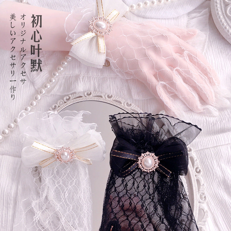 Original Handmade Lolita Bride Gloves Tea Party Lolita Elegant Summer Lace Trim Sleeve Accessories