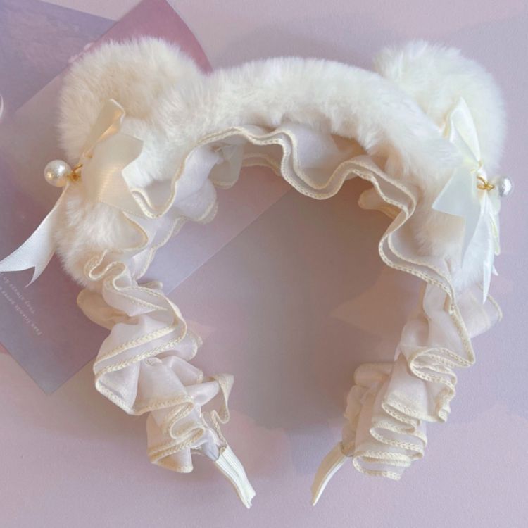Original Handmade Plush Cat Ear Headband Lolita Japanese Korean Style Bow Headband