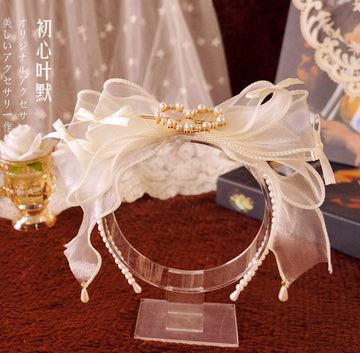 Original Ruiben Rabbit Full Color Pearl Kc Lolita Handmade Headband Organza Bow