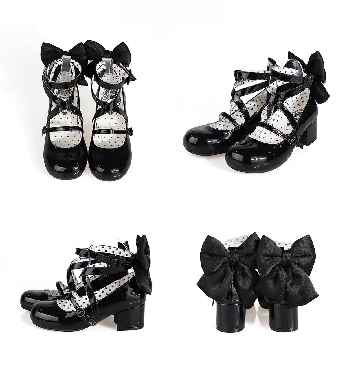 MODO - Follow in the Moonlight - Sweet Lolita shoes with round toes, crisscross straps and a detachable back bow