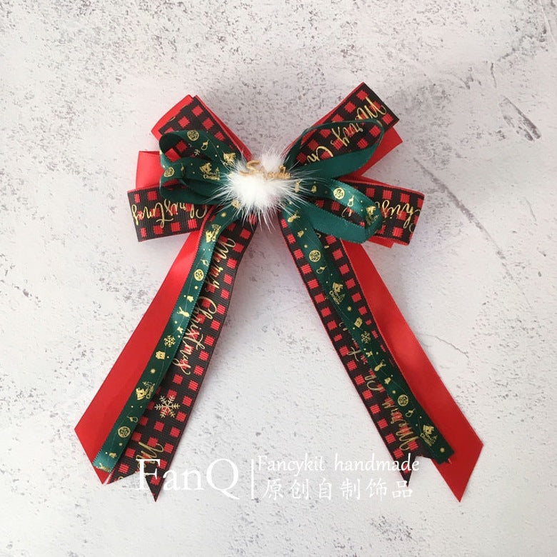 FanQ Handmade Christmas Bowknot Bunny Ear Headband KC - Small Snowball & Small Hat Lolita Hair Clip Accessory