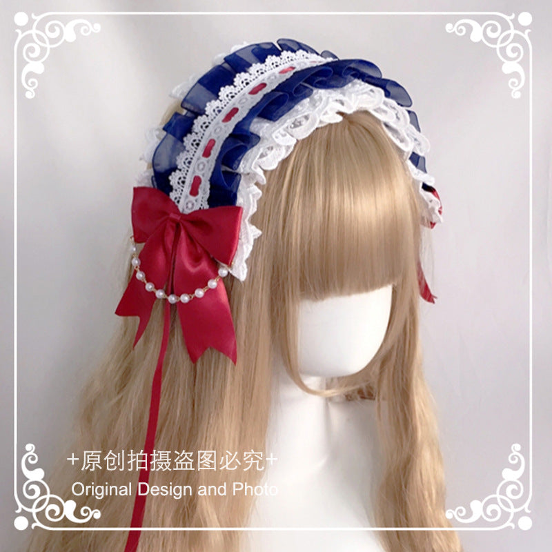 Snow white LolitaFetch soft girl lolita headband with lace and KC bow, princess-style lace hair clip and headdress accessory.