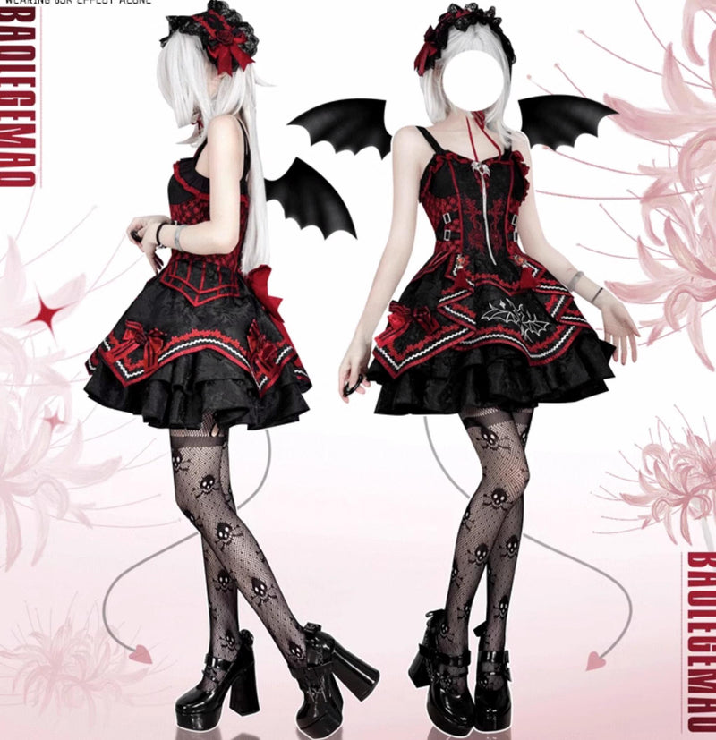 OCELOT - Dark Bat Motion - Black-and-Red Gothic Lolita JSK Dress with rose and cross embroidery - product detail 9
