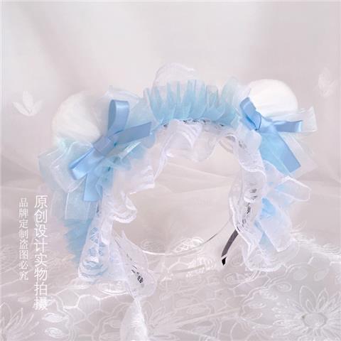 Lolita Hair Accessories Blue Original Cute Bow Bear Ear Kc Headband 2022 New Japanese Lolita Hair Accessories
