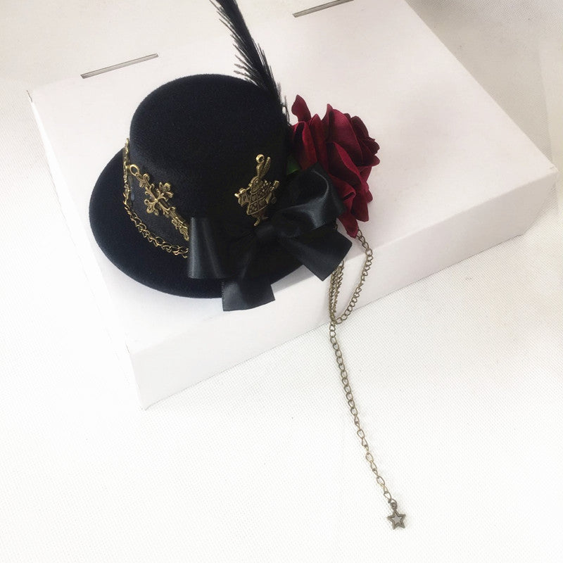 Rose Flower Rabbit Vintage Gothic Small Hat Dark Lolita Small Hat Hair Clip Vintage Photo Accessories