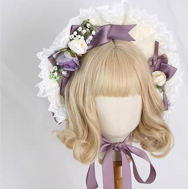 Xiaogui - Elegent Lolita Bonnet Bows Straw Hat - Headwear