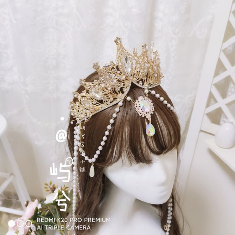 Christmas Handmade Lolita Virgin Mary Crown Nine Songs Lolita Hair Accessories Tea Party Wedding Crown of Sunset