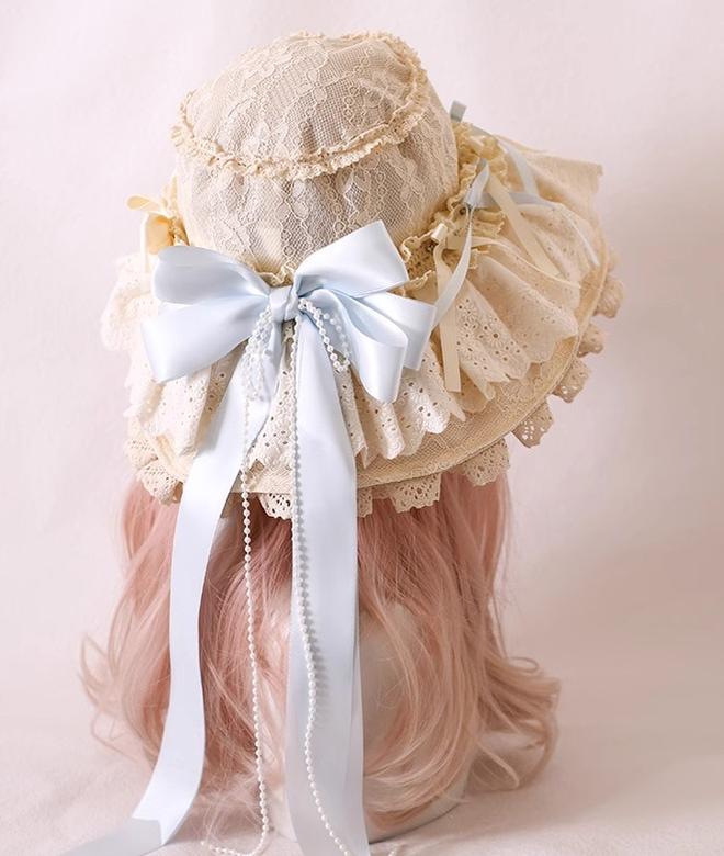 Xiaogui - Elegant Lolita Sunshade Hat Floral - Bow Hats Headwear