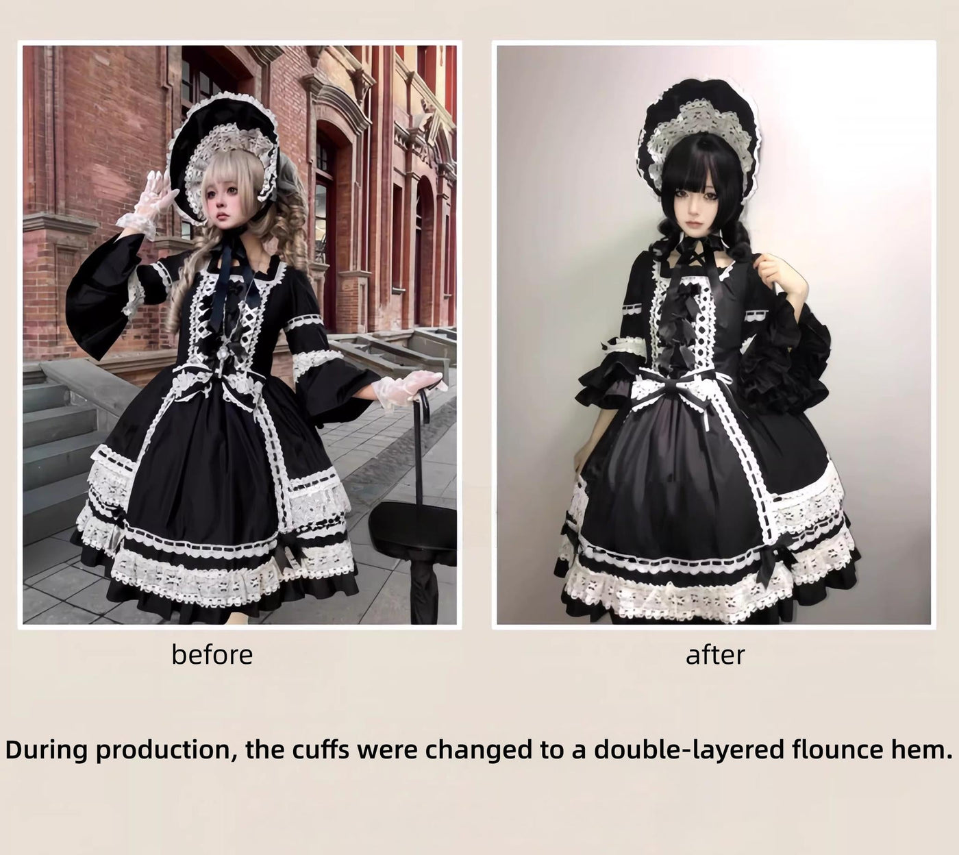 TaTaTa Lolita - First Otome - Black Old School Lolita OP Dress, Lace Details