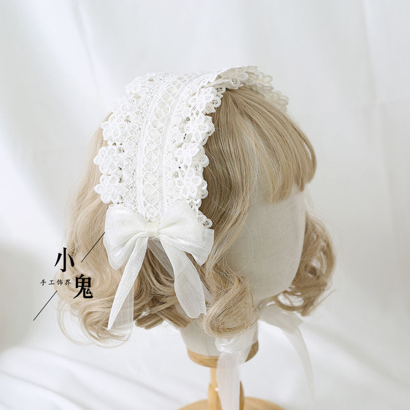 Miss Fula Lolita  Elegant Hairband Lolita Hairband Necklace White Wedding Black Hat