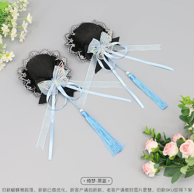 Handmade Lolita Chinese Style Bun Clip - Tassel Lace Bow Hair Ornament - Lolita Fetch