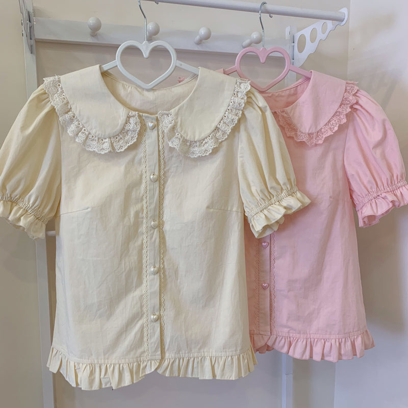 Soft Chocolate Peter Pan Collar Lolita Blouse - coffee brown, pink and apricot colour options